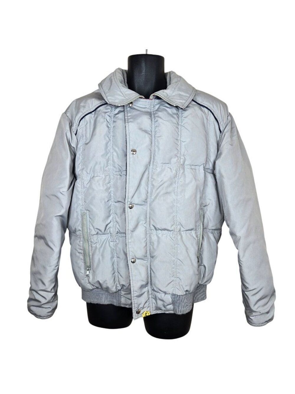 Vintage 80s Mens XL Gray Quilted Puffer Jacket Goose Down